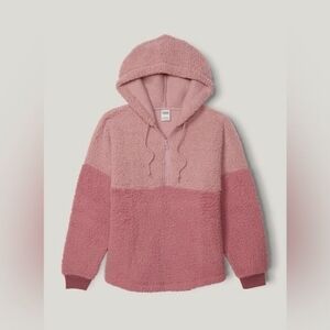 Pink Victoria Secret Oversized Coral Salmon Color block Sherpa Hoodie